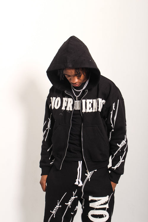 BLACK ZIP-UP BARBED JACKET